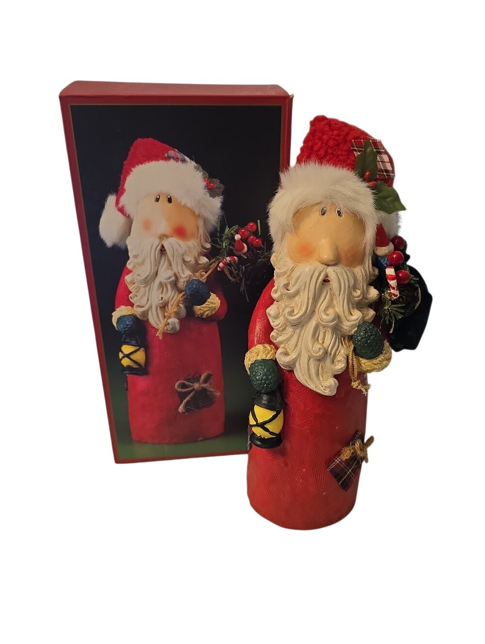 Cracker Barrel Resin? Ceramic?Santa With Bag and Lantern 10" Tall with Box